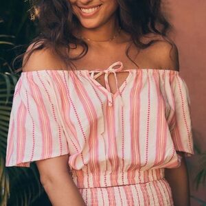 Marine Layer Tiana Textured Cropped Blouse Size Medium